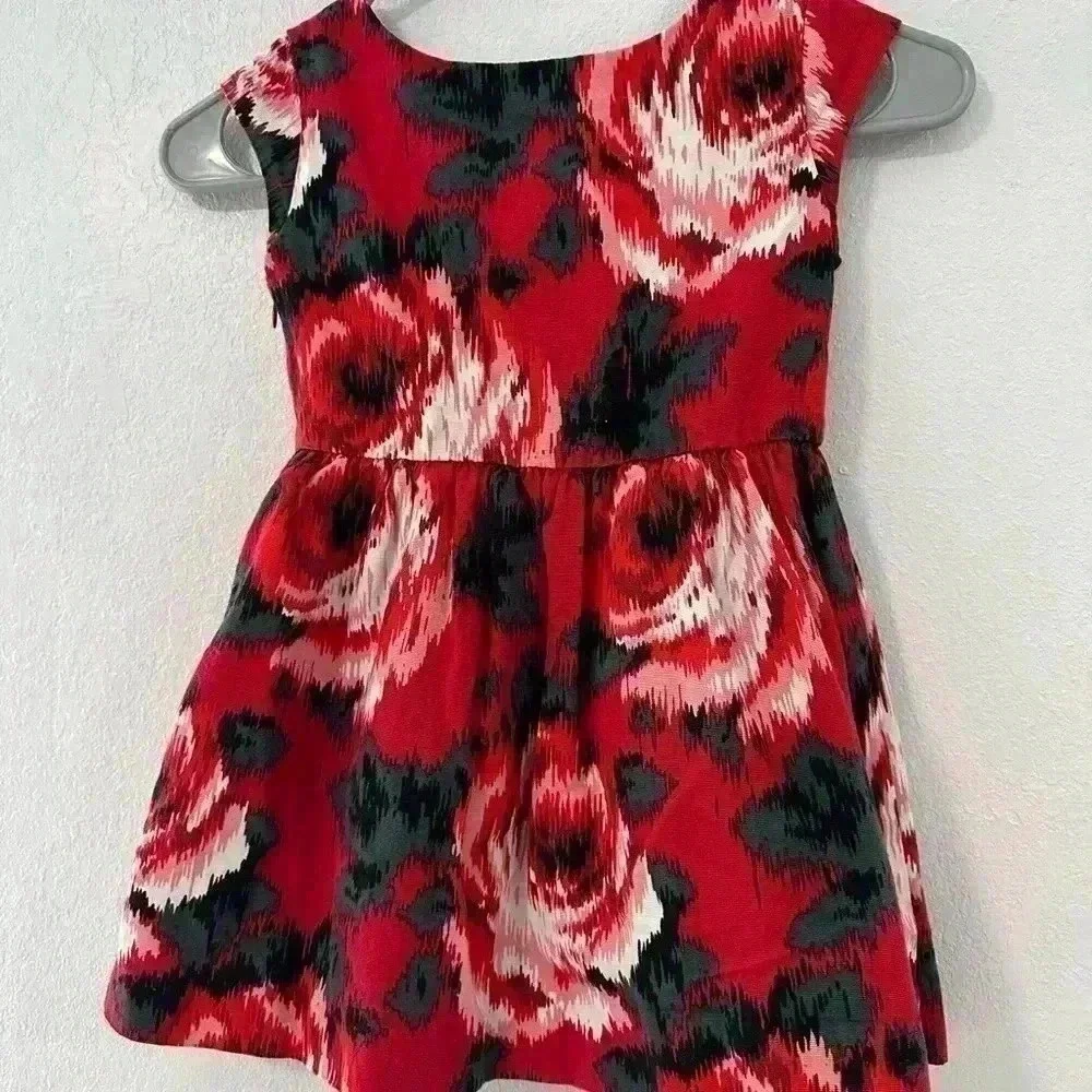 GapKids Dress Girls Size 4-5t Red Floral Rose Sleeveless Gathered Waist Casual S